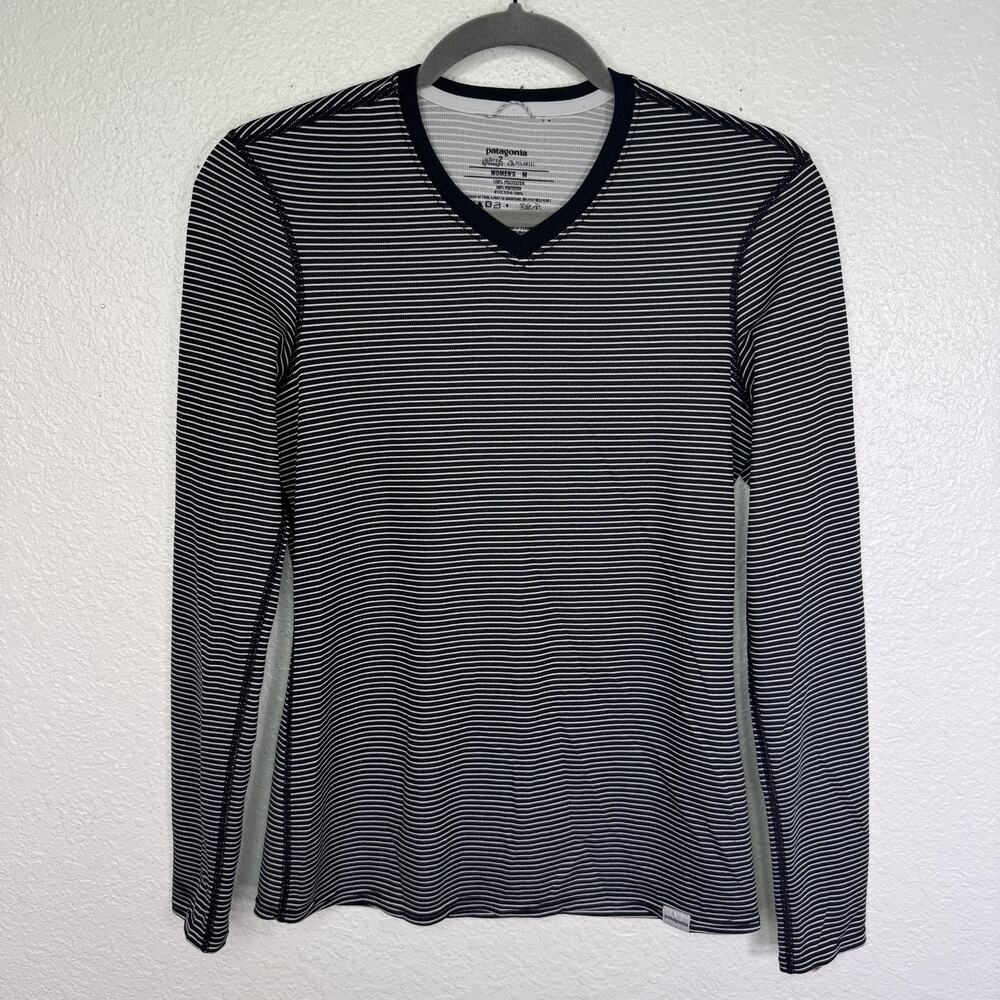 Patagonia Capilene 2 Shirt Womens Medium Long Sleeve Black Stripe Base Layer